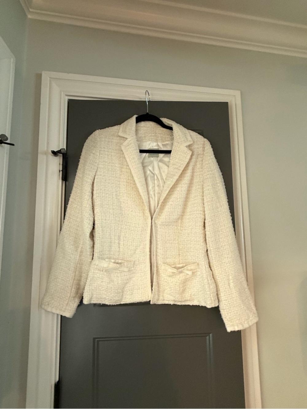Textured Cream Bouclé Notch Lapel Blazer